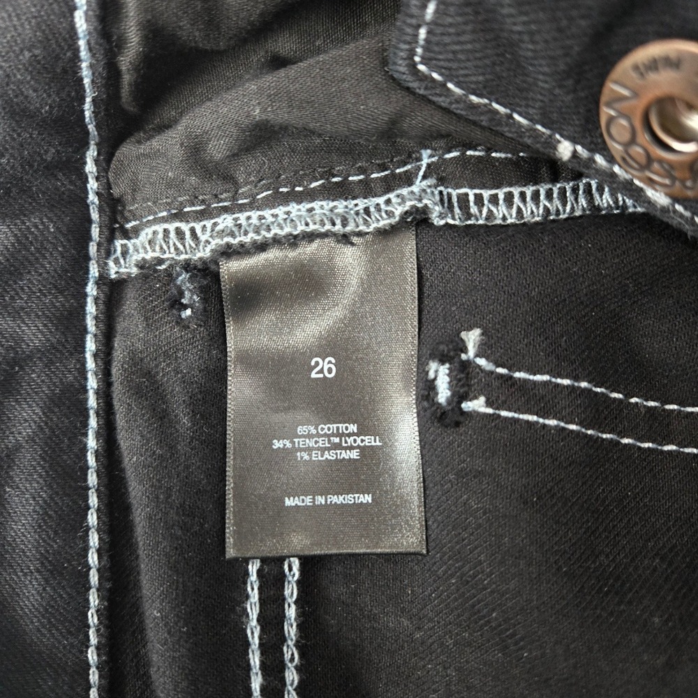 Johnny Was Sasson Straight Leg Jeans Black White Contrast Stitch High Rise 26 - Picture 12 of 13